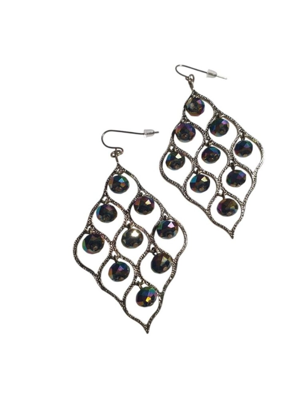 Sparkling Multicolor Dangle Earrings Faceted Beads Teardrop Metal Lightweight